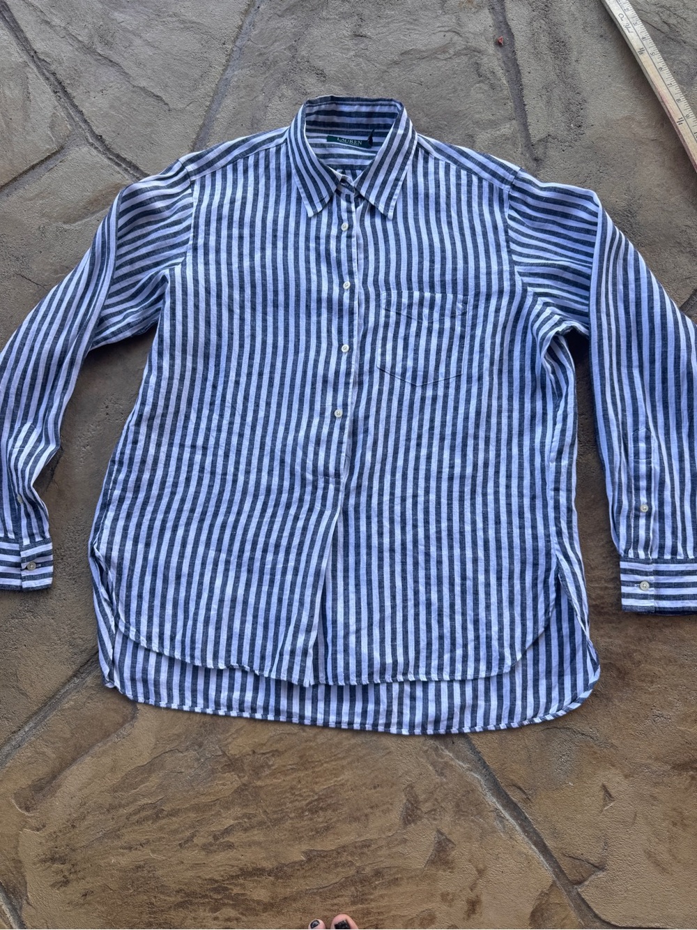 Lauren Ralph Lauren 100% Linen Striped Popover Half Button Shirt Size L - Picture 13 of 16